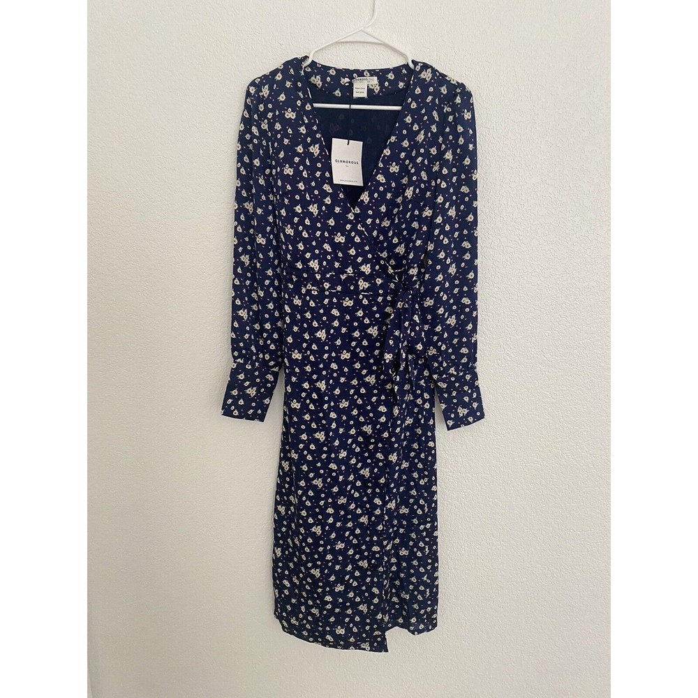 Glamorous Floral Wrap Dress Navy Daisy Size 2 NWT Tall Long Sleeve Maxi New